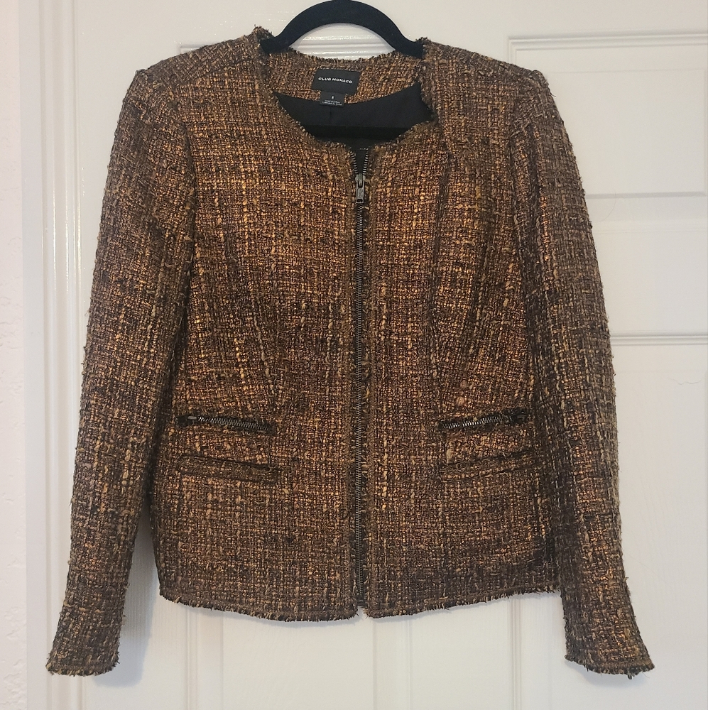 Club Monaco Mora Gold Tweed Jacket Size 8